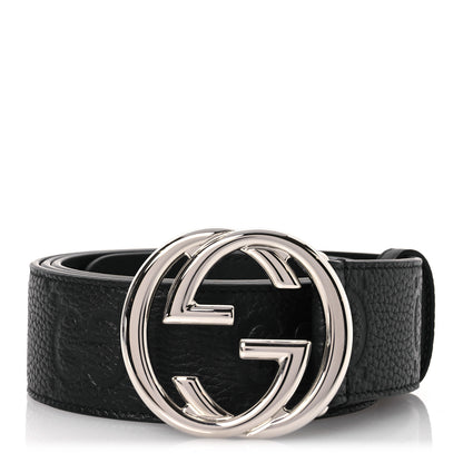 Gucci Piuma Calfskin Jumbo GG Embossed Interlocking G 40mm Belt 105 42 Black 1 of 8