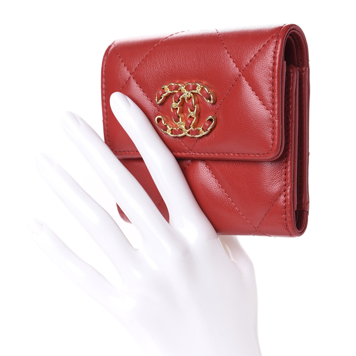 Chanel Goatskin Quilted Chanel 19 Small Flap Wallet Red 2 of 9