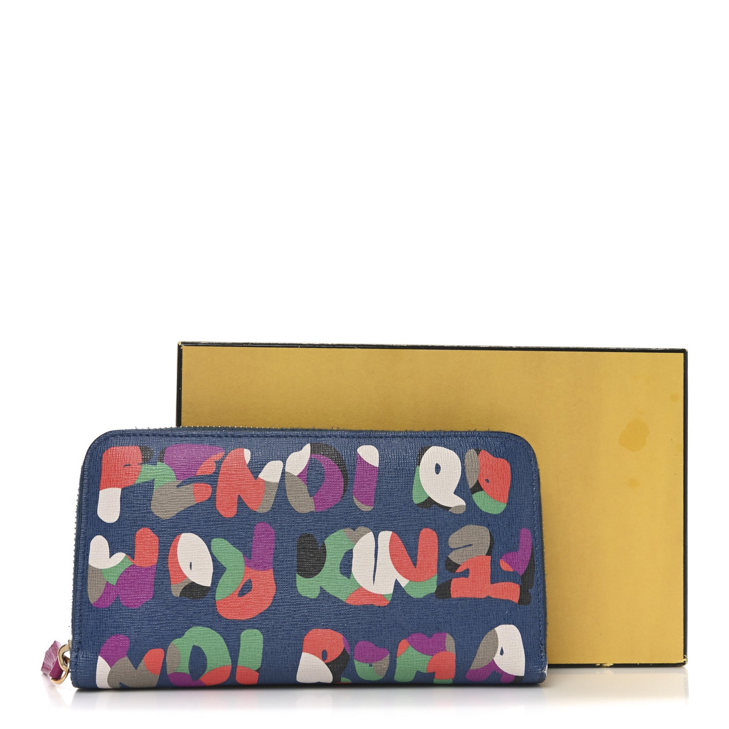 Fendi Vitello Elite Fendi Roma Simply Zip Around Wallet Cobalt Multicolor 9 of 9