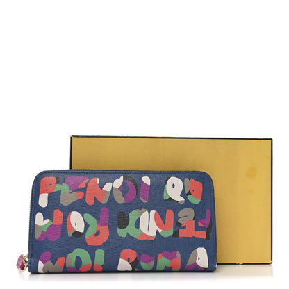 Fendi Vitello Elite Fendi Roma Simply Zip Around Wallet Cobalt Multicolor 9 of 9