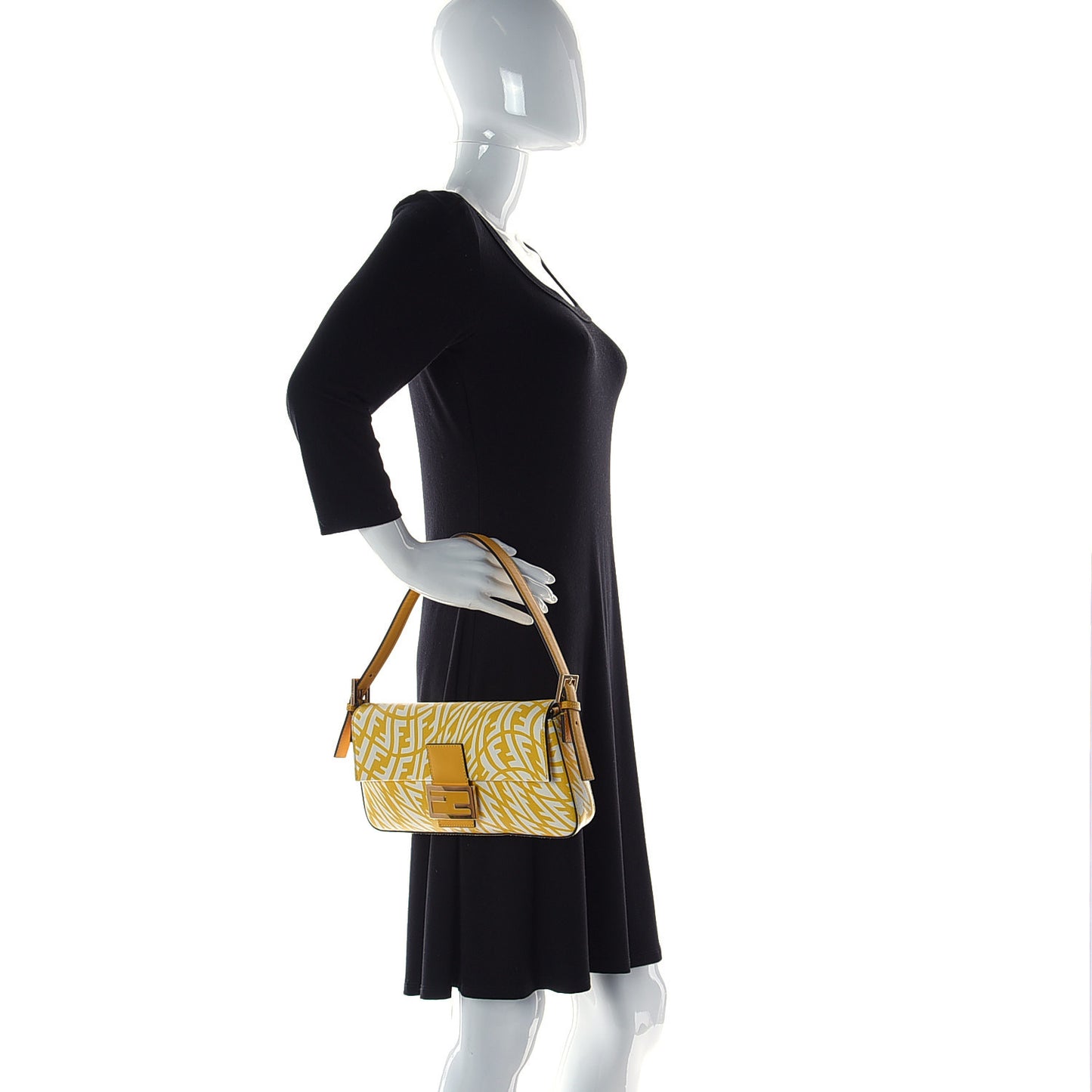 X SARAH COLEMAN Glazed Canvas Vitello King FF Vertigo Baguette 1997 Mimosa White