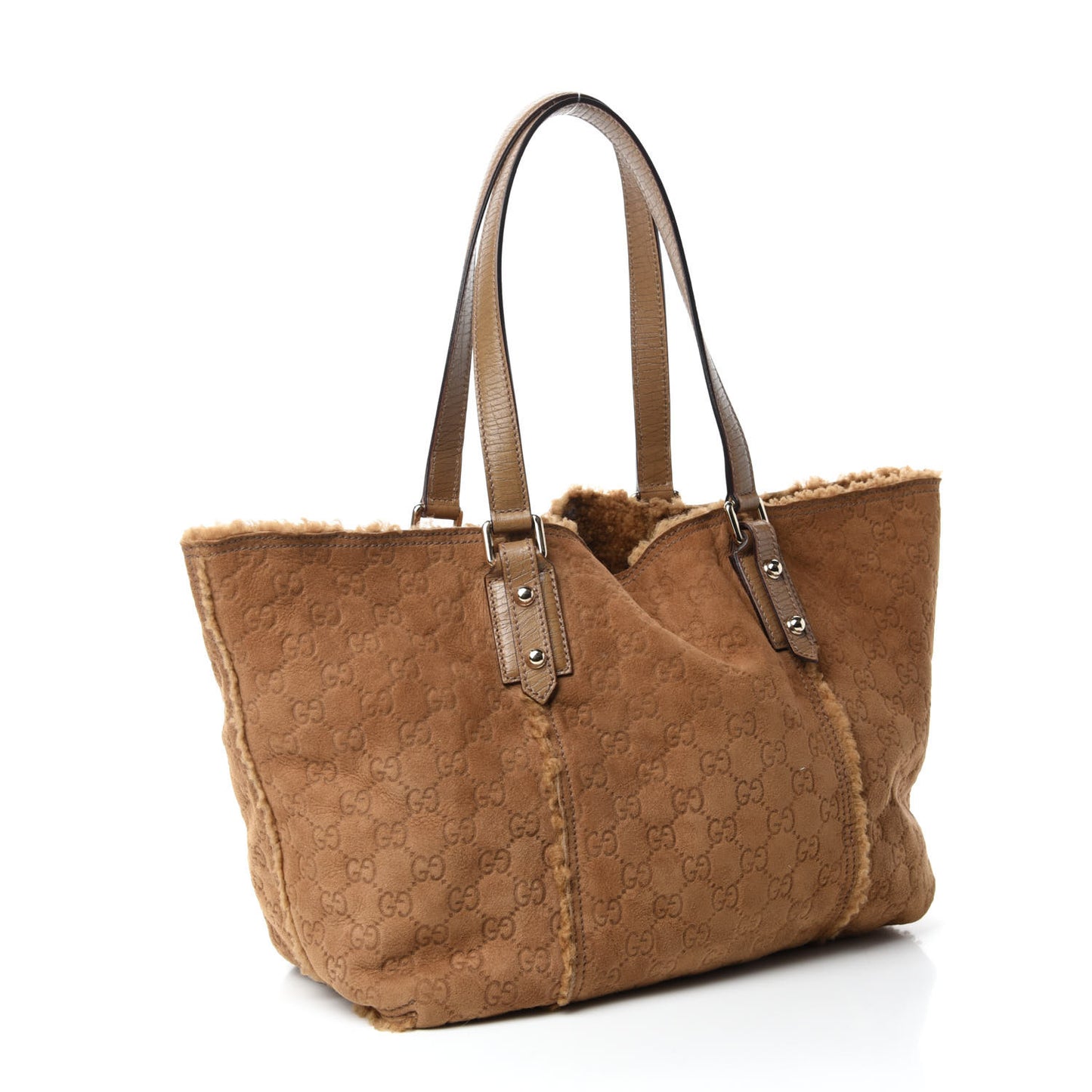 Suede Shearling Guccissima Large Jolicoeur Tote Tan