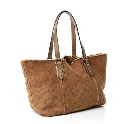 Gucci Suede Shearling Guccissima Large Jolicoeur Tote Tan 4 of 11