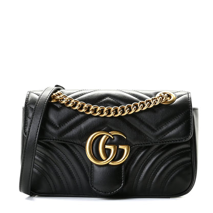 Gucci Calfskin Matelasse Mini GG Marmont Shoulder Bag Black 1 of 10