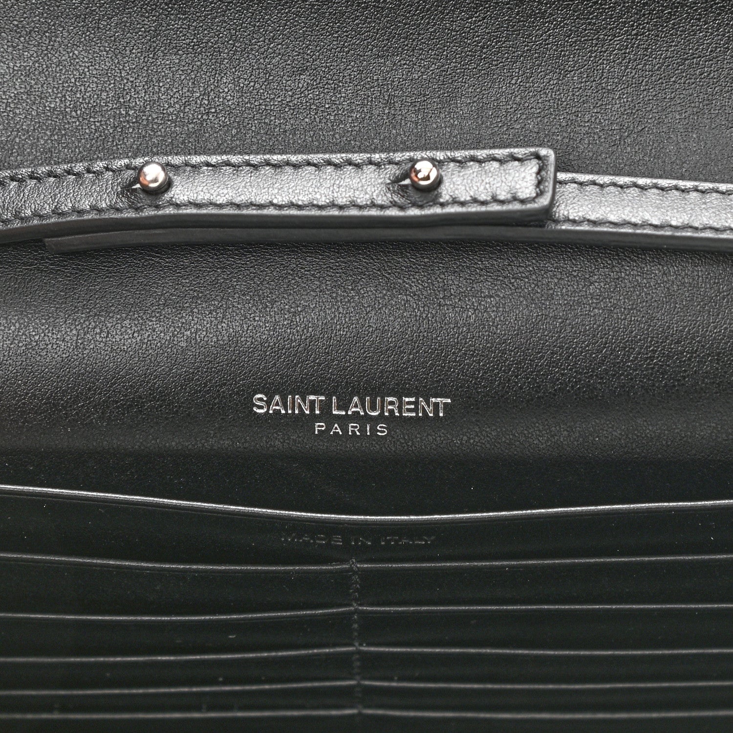Saint Laurent Calfskin Crocodile Embossed Monogram Chain Wallet Black 6 of 8