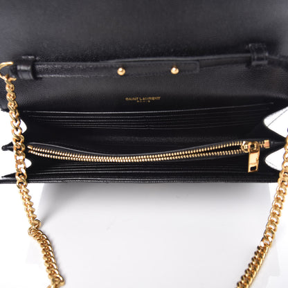 Saint Laurent Grain De Poudre Matelasse Chevron Monogram Chain Wallet Black 5 of 9