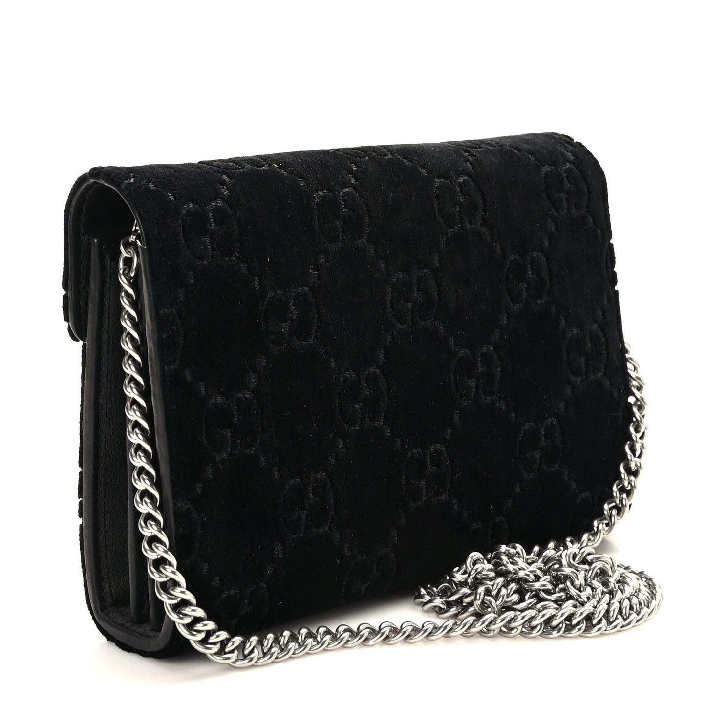 Velvet GG Monogram Mini Dionysus Chain Wallet Black