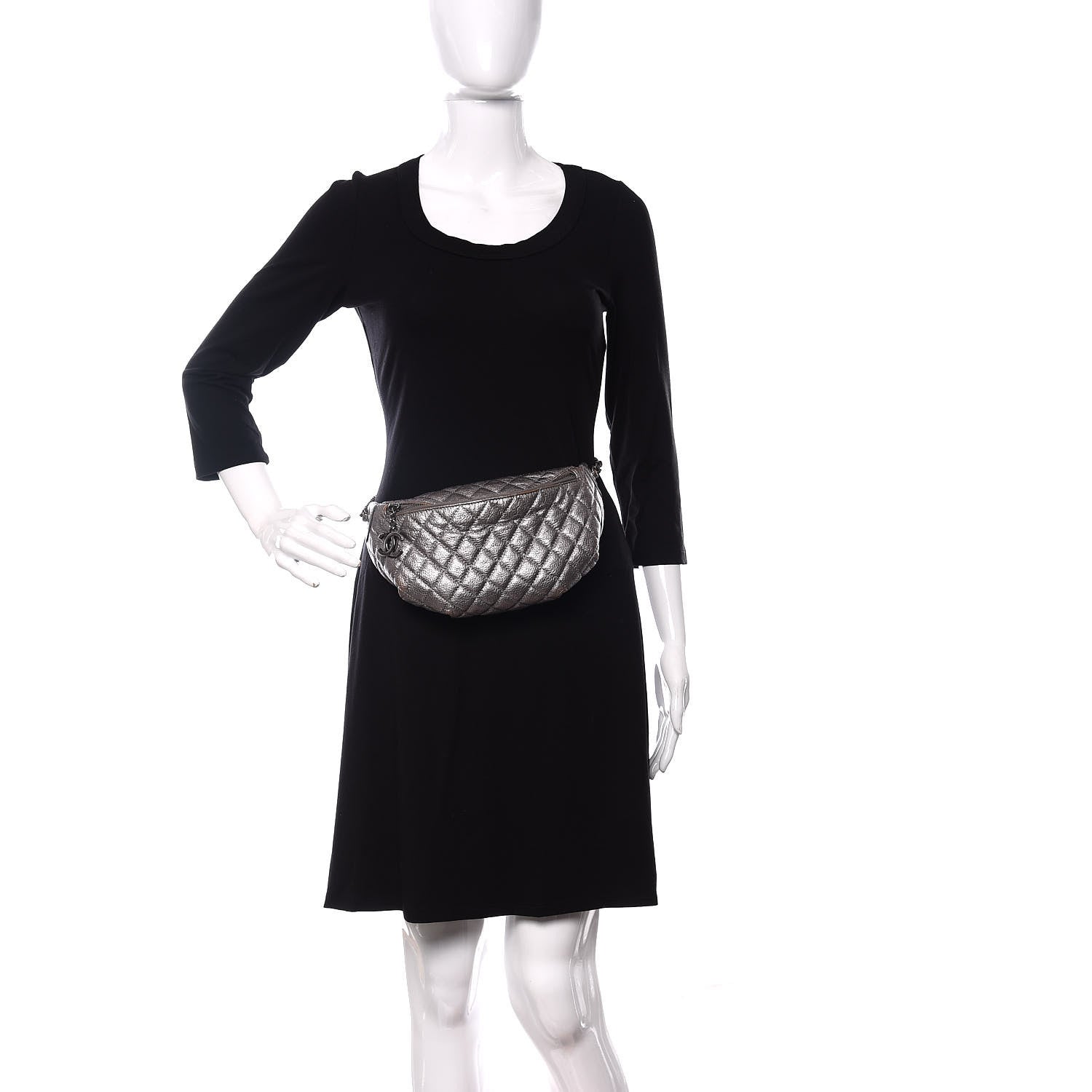 Chanel Metallic Goatskin Quilted Banane Waist Bag Fanny Pack Silver 3 of 13