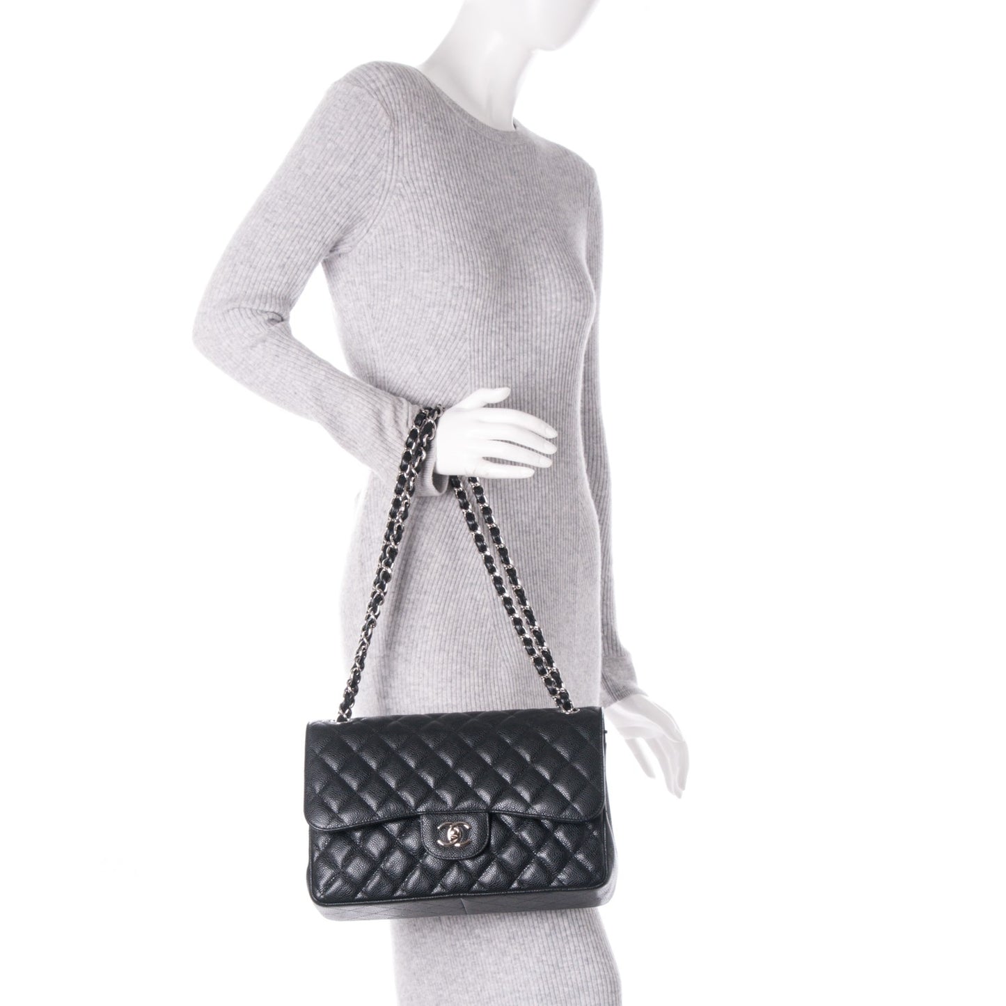 Caviar Quilted Jumbo Double Flap Black