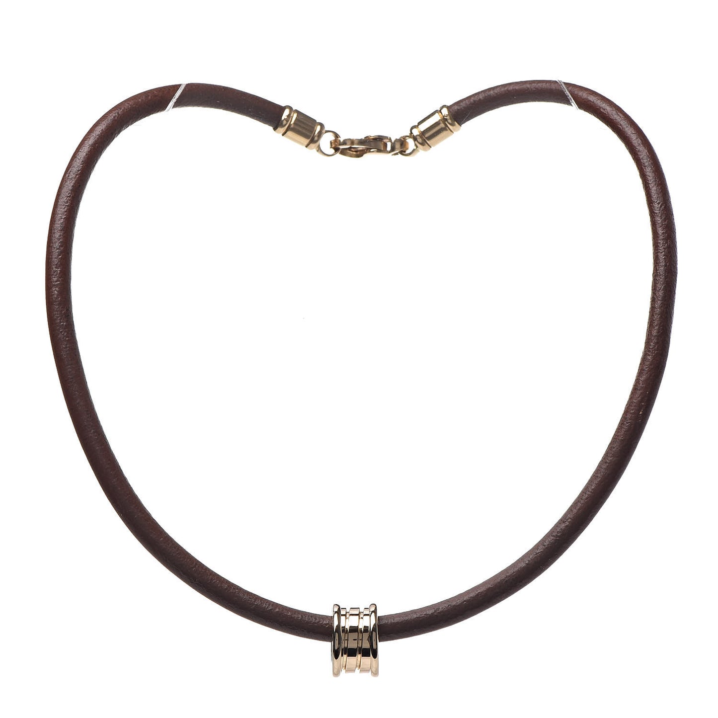 18K Yellow Gold Leather B.Zero1 Pendant Necklace Brown