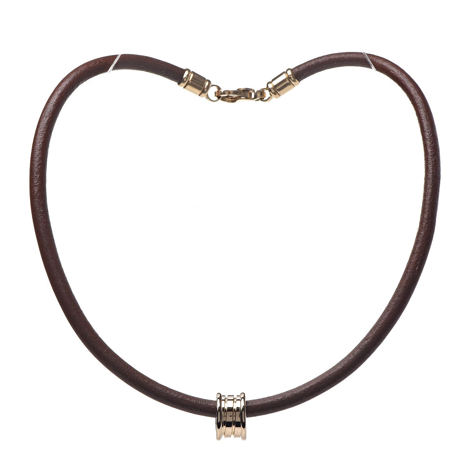 Bulgari 18K Yellow Gold Leather B.Zero1 Pendant Necklace Brown 1 of 5