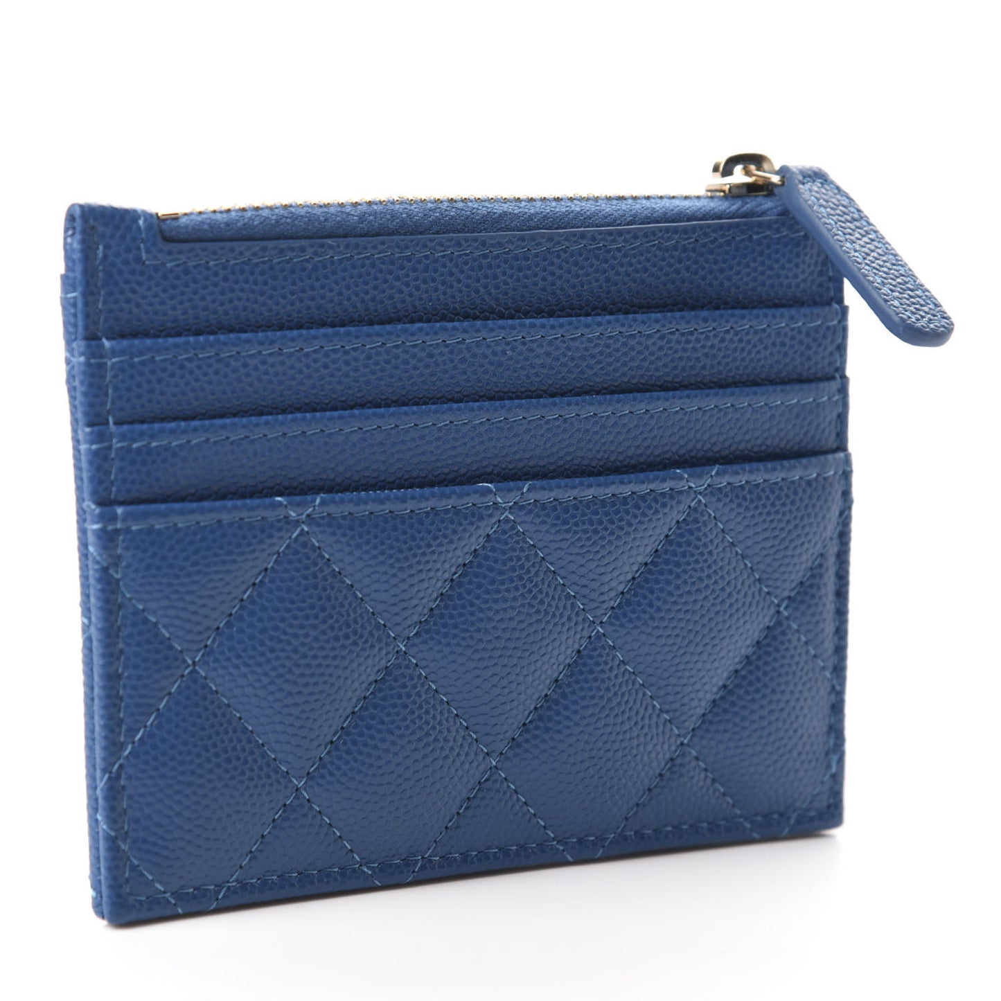 Caviar Quilted CC Zip Card Holder Blue