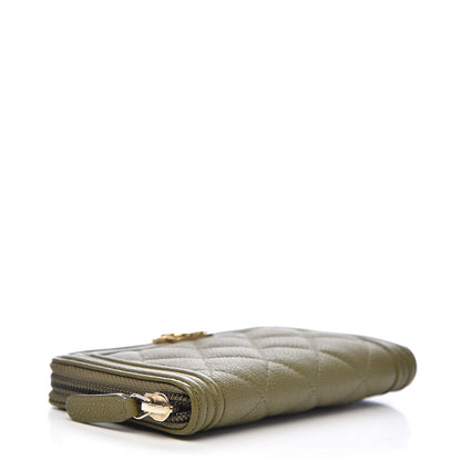 Chanel Caviar Quilted Boy Small Zip Around Wallet Khaki 4 of 10