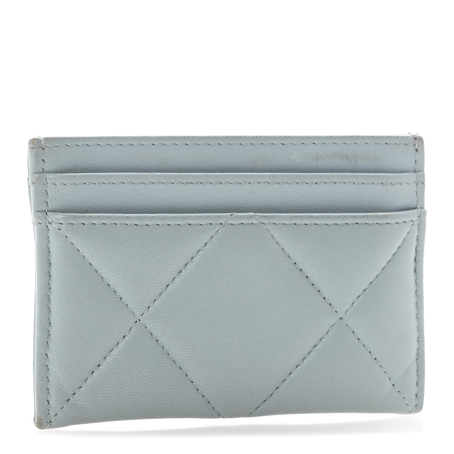 Lambskin Quilted Chanel 19 Card Holder Light Blue