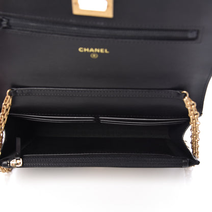 Chanel Calfskin Crocodile Embossed Graffiti 2.55 Cocodile Reissue Wallet On Chain WOC Black Gold 5 of 12