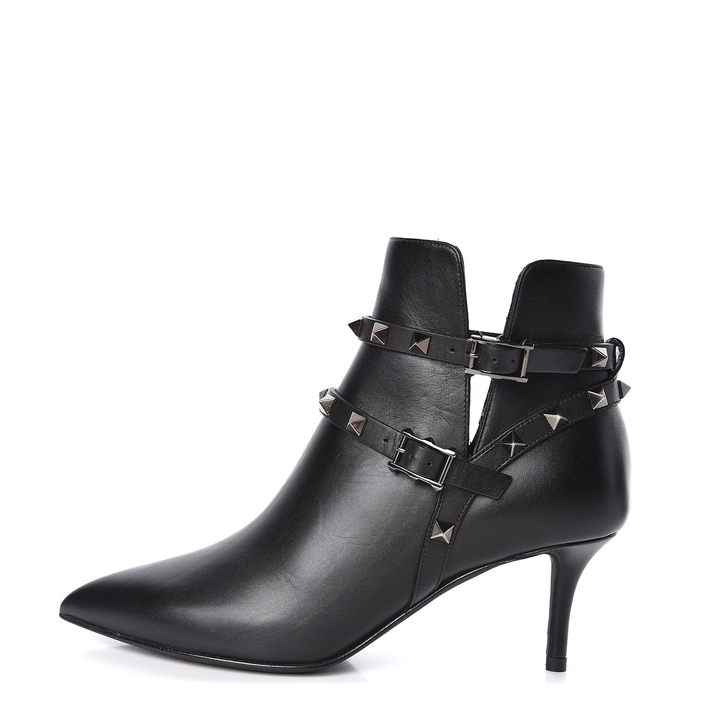 Calfskin Rockstud Double Buckle 65mm Ankle Boots 35 Black