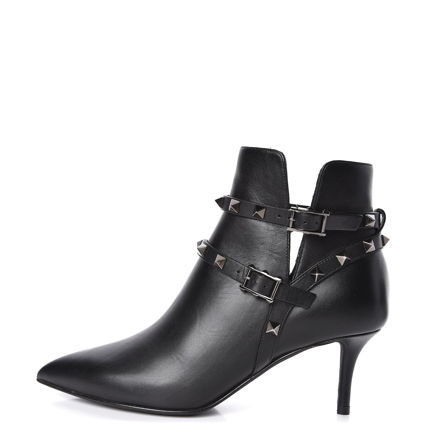 Valentino Garavani Calfskin Rockstud Double Buckle 65mm Ankle Boots 35 Black 1 of 8