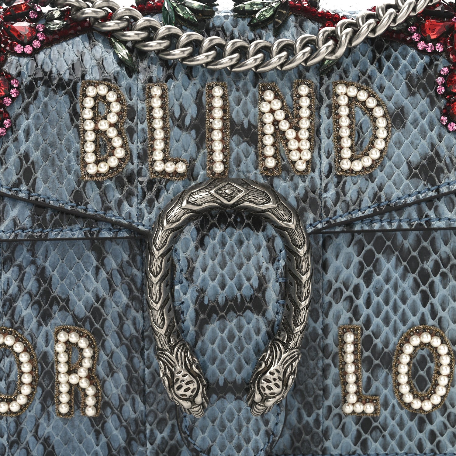 Gucci Snakeskin Blind For Love Embroidered Small Dionysus Shoulder Bag Ultramarine Multicolor 8 of 11