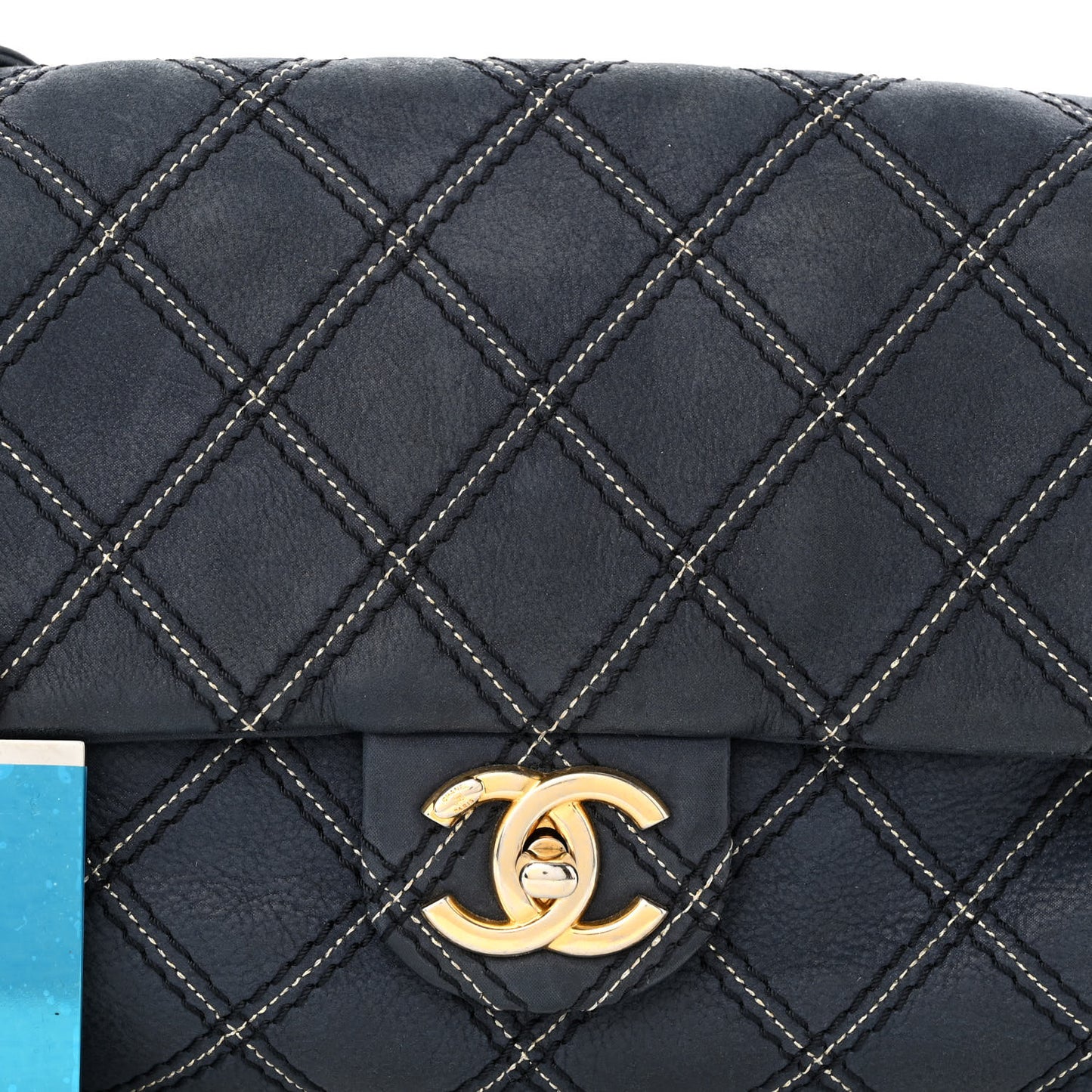 Iridescent Calfskin Triple Stitched Medium Flap Navy