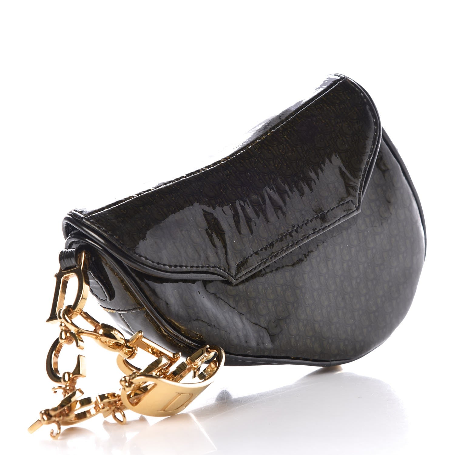 Christian Dior Patent Diorissimo Saddle Wristlet Green 3 of 8