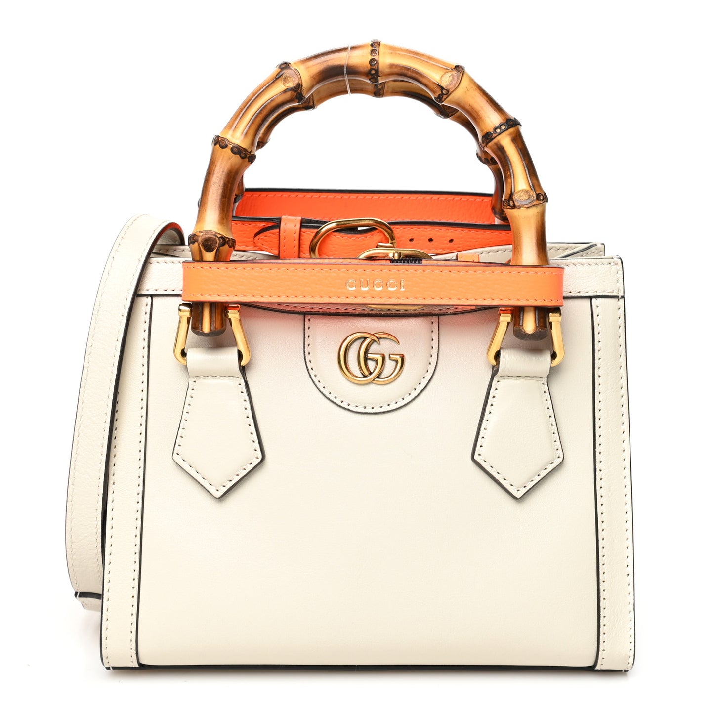 Wonka Grain Calfskin Mini Diana Tote Bag Mystic White Orange Fluo