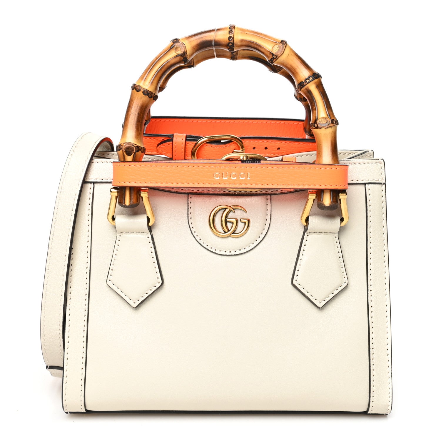 Gucci Wonka Grain Calfskin Mini Diana Tote Bag Mystic White Orange Fluo 1 of 10