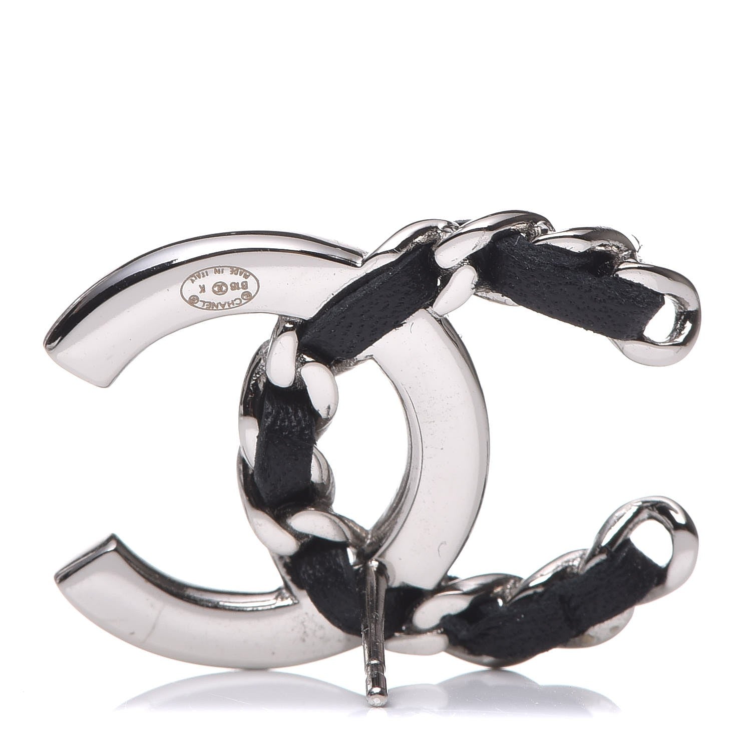 Chanel Crystal Baguette Lambskin Large CC Earrings Silver Black 4 of 5