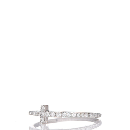 Tiffany 18K White Gold Diamond T Wire Pave Ring 52 6 3 of 8