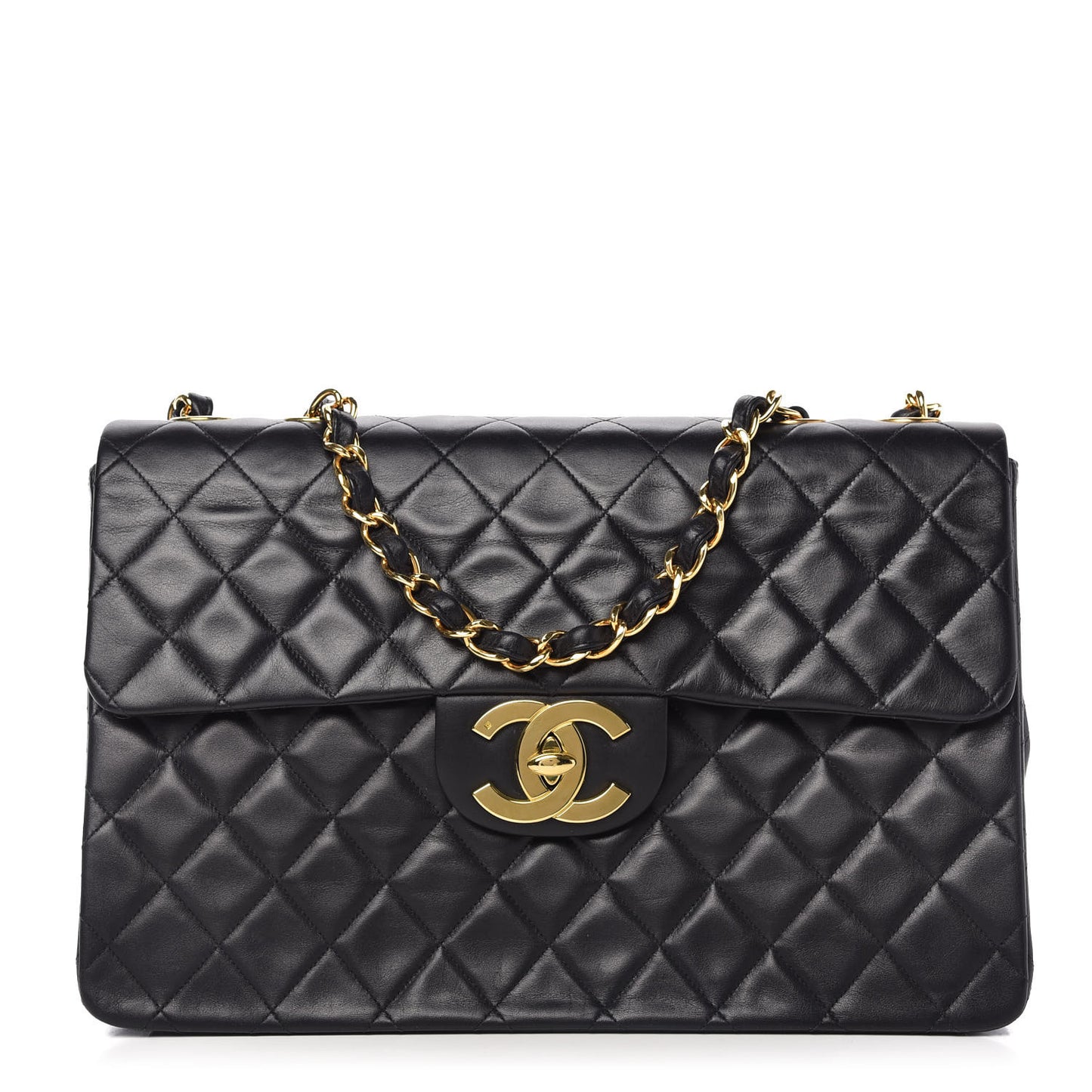Lambskin Quilted XL Jumbo Single Flap Black