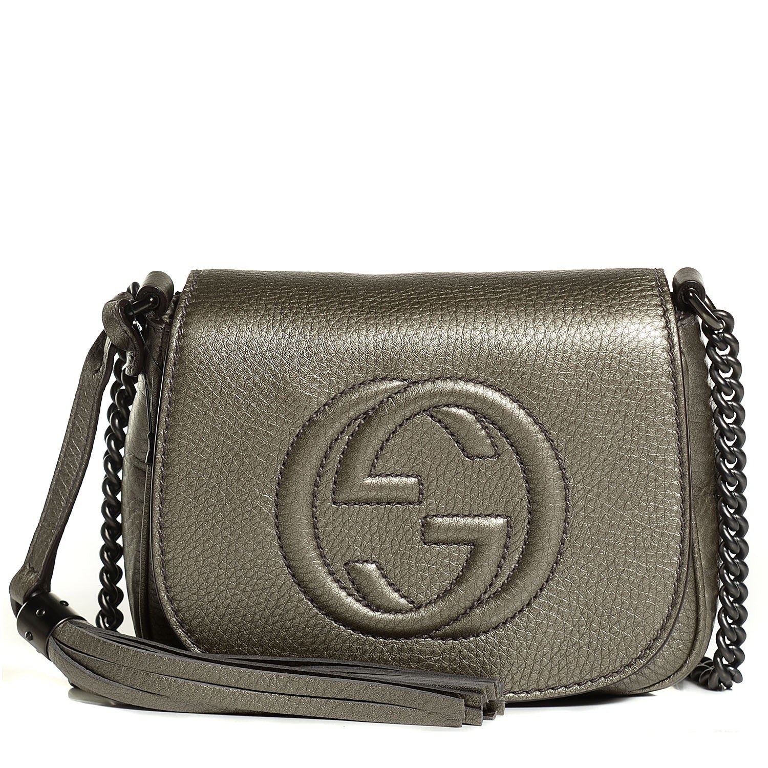 Gucci Metallic Pebbled Calfskin Small Soho Flap Crossbody Sasso 1 of 9