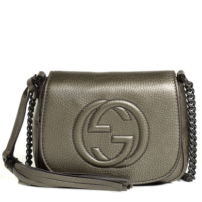 Gucci Metallic Pebbled Calfskin Small Soho Flap Crossbody Sasso 1 of 9