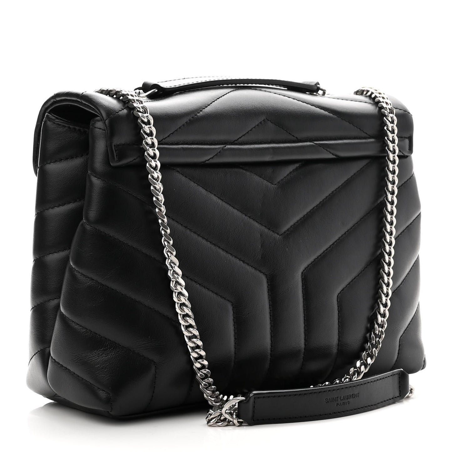 Calfskin Y Quilted Monogram Small Loulou Chain Satchel Black