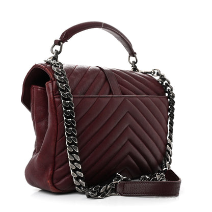 Saint Laurent Sheepskin Matelasse Chevron Monogram Medium College Bag Rouge Legion 3 of 13