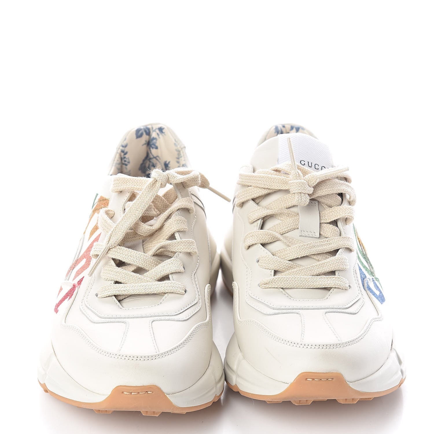 Gucci Calfskin Glitter Game Logo Womens Rhyton Sneakers 37 Mystic White 2 of 7