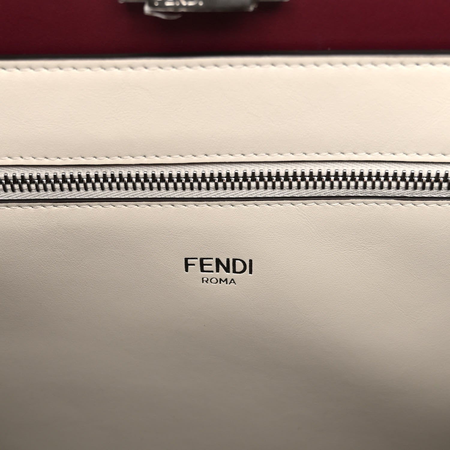 Fendi Cuoio Romano Vitello Cover Glazed Fabric Bi-Color FF 1974 Medium Peekaboo I SEE U Satchel Granada Tartufo Burgundy Tobacco Moro 6 of 11