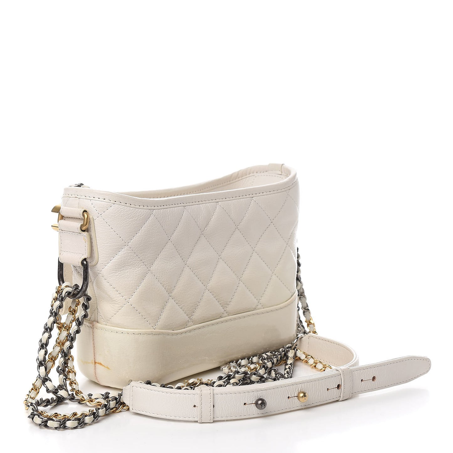 Patent Goatskin Quilted Small Gabrielle Hobo White