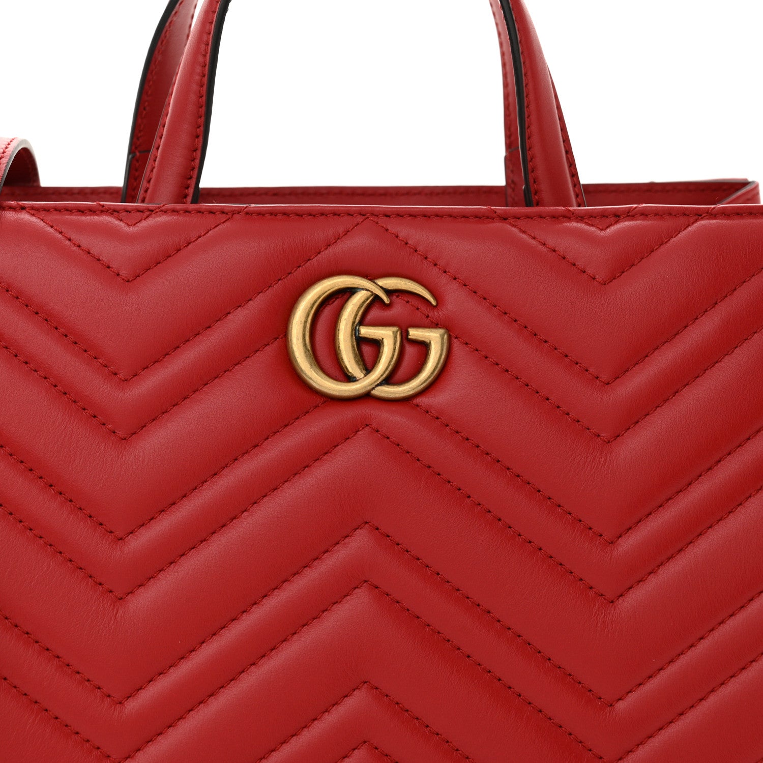 Gucci Calfskin Matelasse Small GG Marmont Tote Hibiscus Red 8 of 10