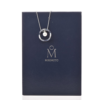 Mikimoto 18K White Gold Sapphire Diamond Akoya Pearl 9.5-10mm Elements of Life Pendant Necklace 6 of 6