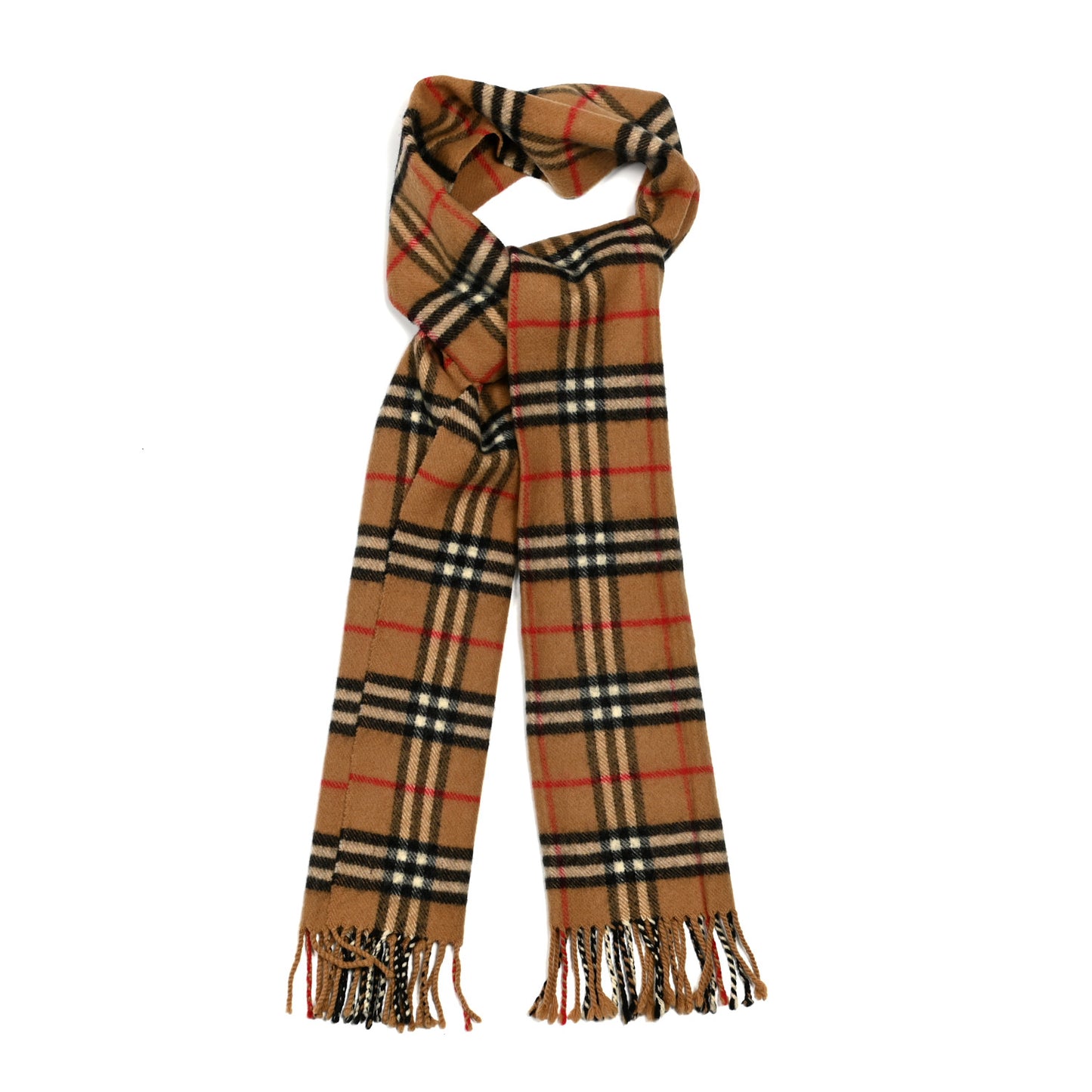 Wool Silk House Check Lightweight Scarf Camel