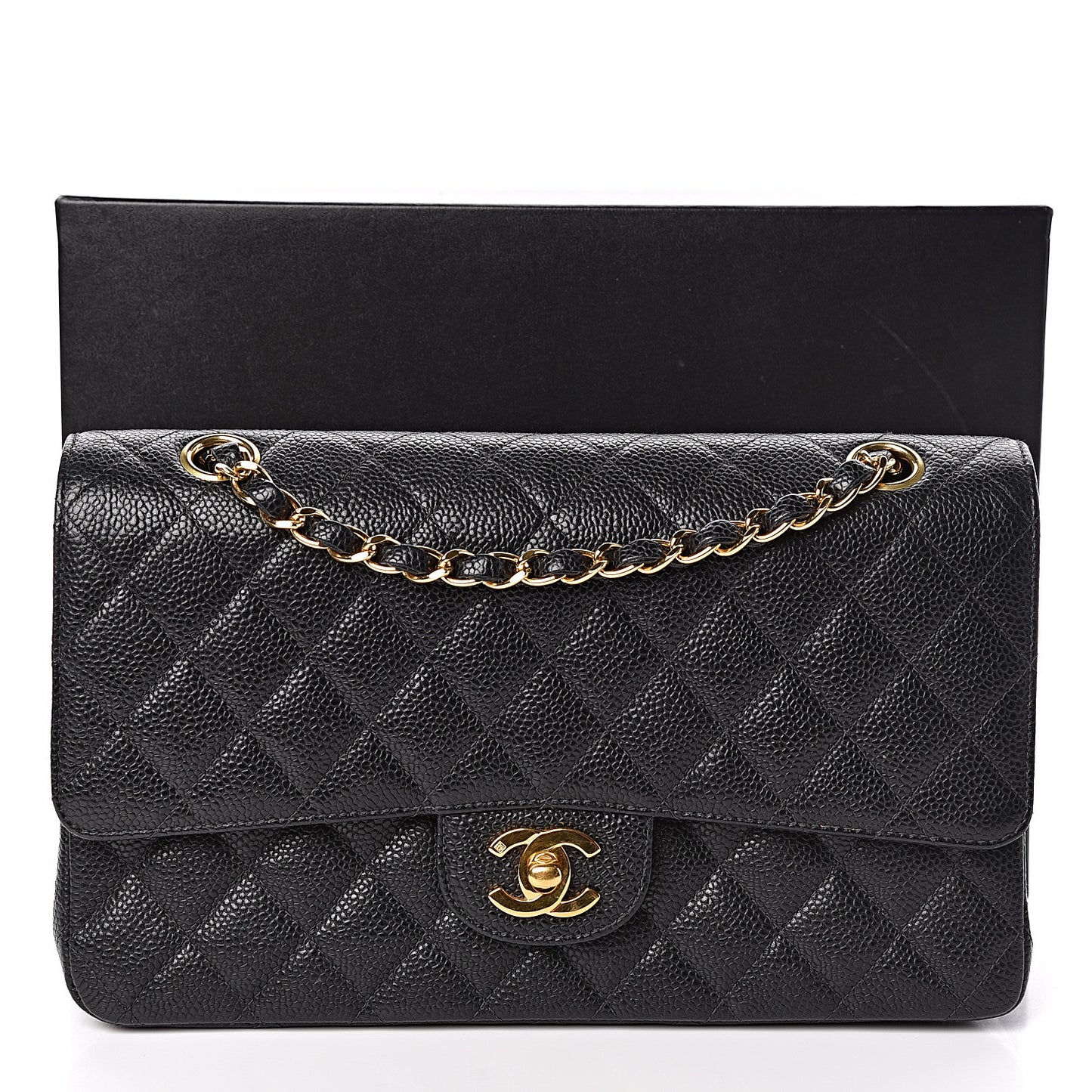 Caviar Quilted Medium Double Flap Black