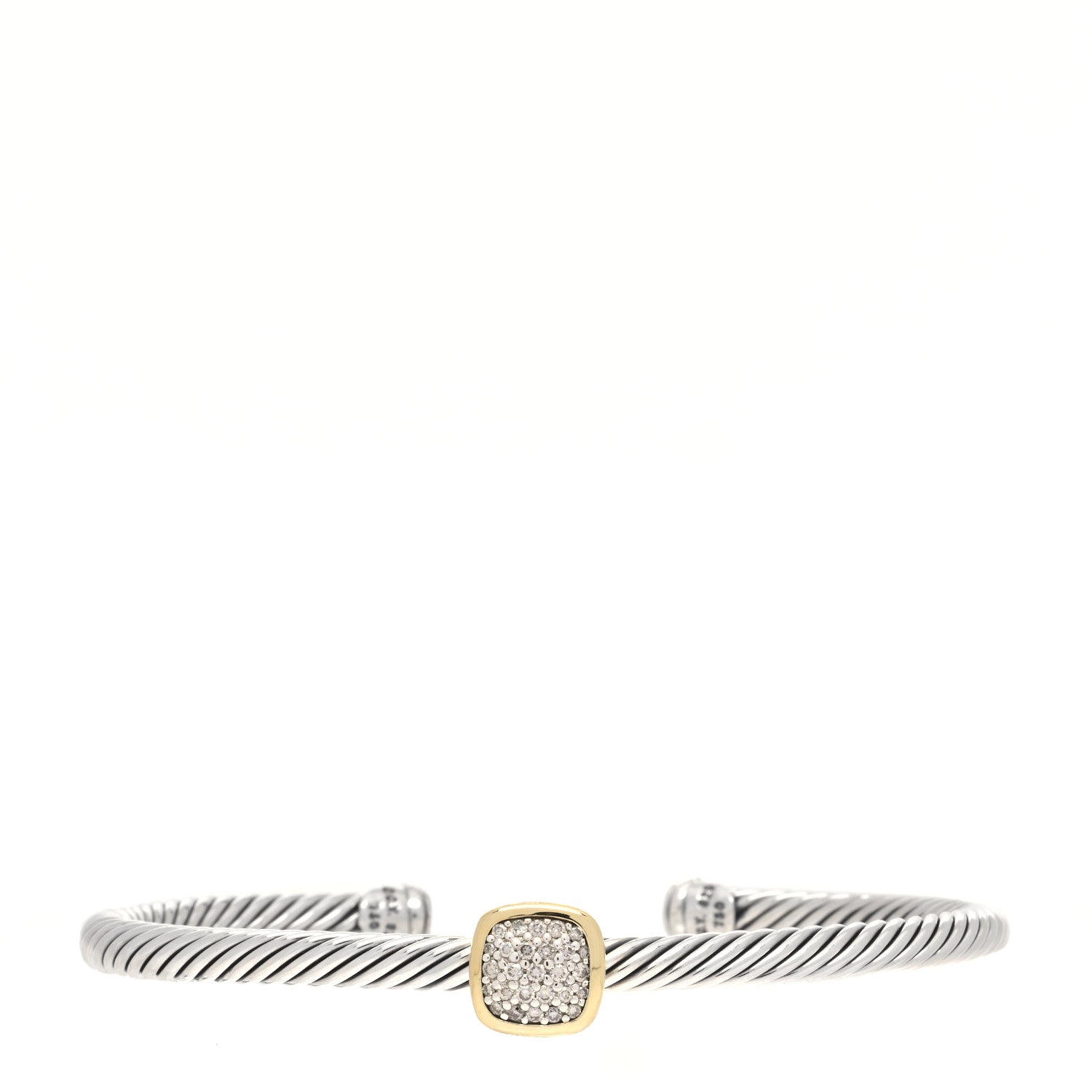 David Yurman Sterling Silver 18K Yellow Gold Diamond 4mm Cable Classics Station Bracelet 1 of 5