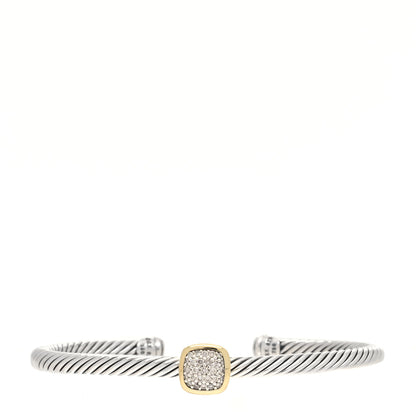 David Yurman Sterling Silver 18K Yellow Gold Diamond 4mm Cable Classics Station Bracelet 1 of 5