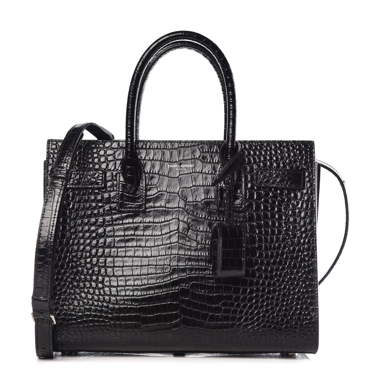 Calfskin Crocodile Embossed Baby Sac De Jour Black
