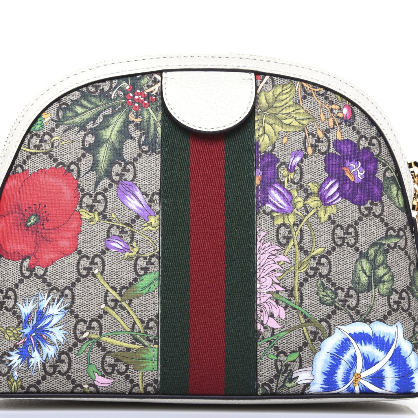 GG Supreme Monogram Flora Web GG Small Ophidia Dome Shoulder Bag White