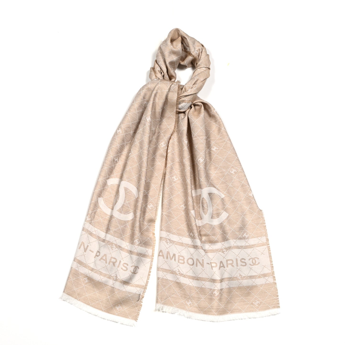 Cotton Cashmere Silk 31 Rue Cambon CC Logo Stole Beige