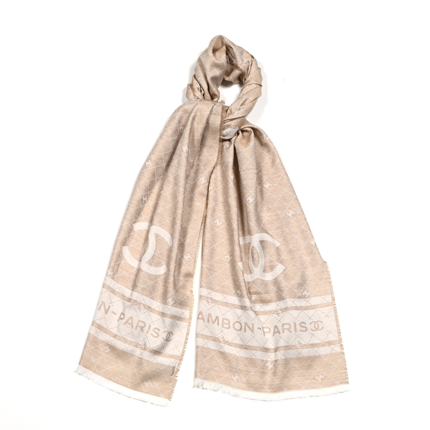 Chanel Cotton Cashmere Silk 31 Rue Cambon CC Logo Stole Beige 1 of 5