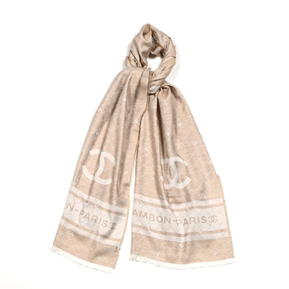 Chanel Cotton Cashmere Silk 31 Rue Cambon CC Logo Stole Beige 1 of 5
