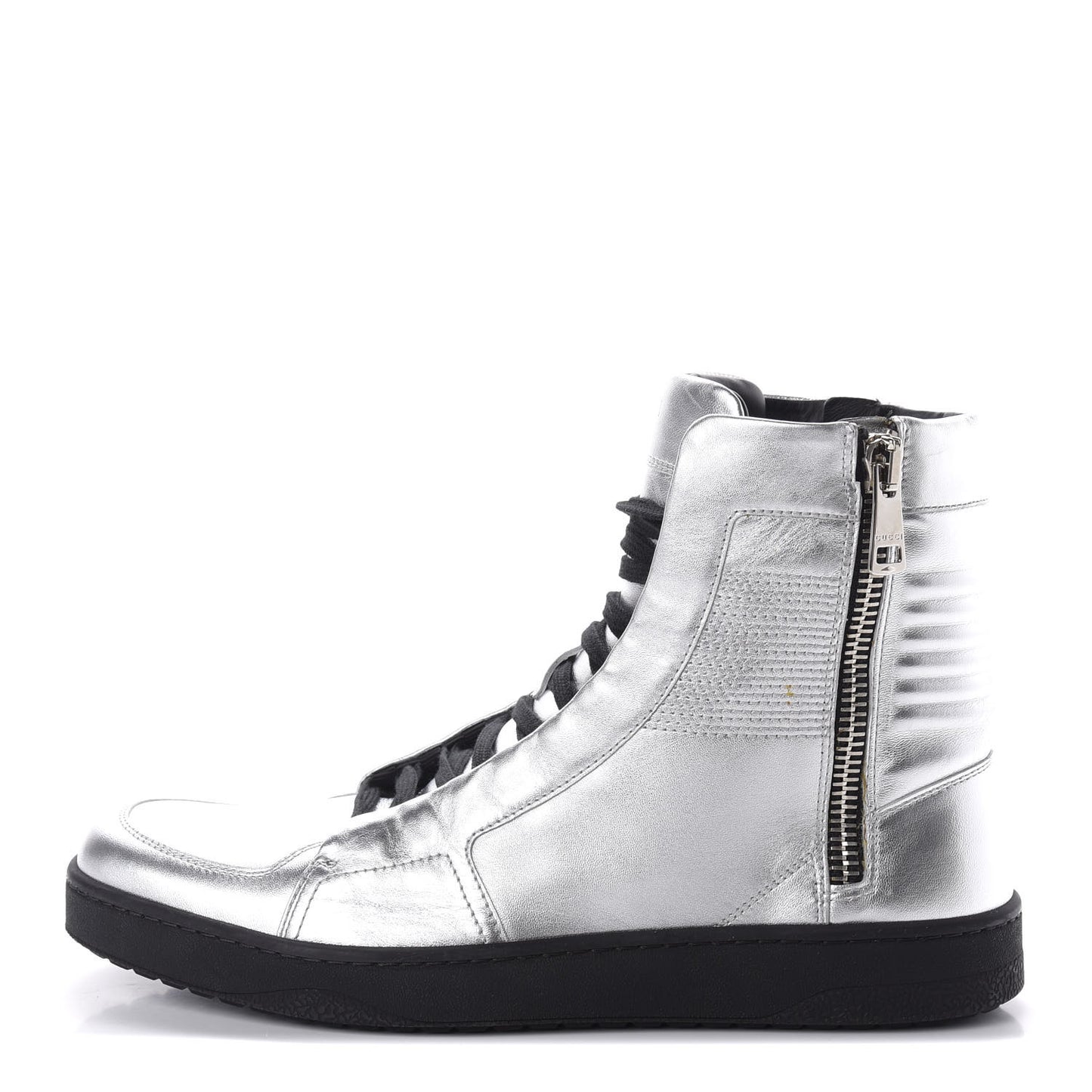 Metallic Nappa Silk Grosgrain Mens High Top Sneakers 9 Silver