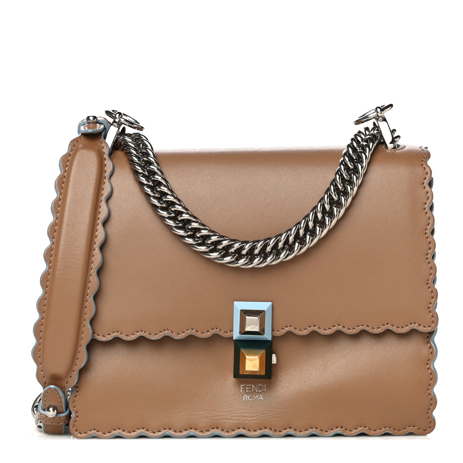 Fendi Vitello Liberty Scalloped Studded Small Kan I Shoulder Bag Tan 1 of 22