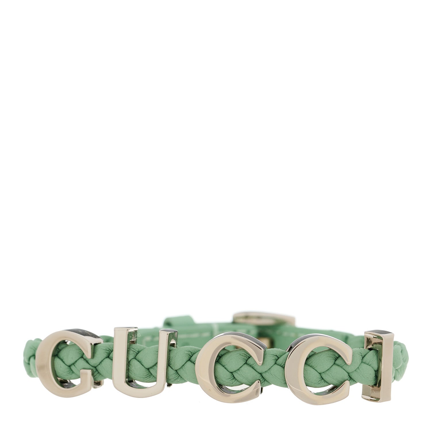 Gucci Calfskin Braided 'Gucci' Logo Bracelet S Green Silver 1 of 5